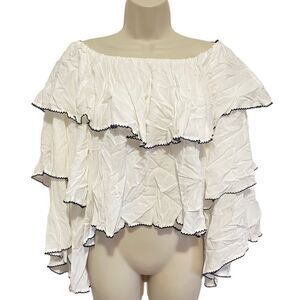 F21 White Tiered Ruffle Off Shoulder Cropped Blouse Top